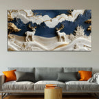 Serene Alpine Valley with Twin White Stags 3D Canvas Wall Painting