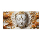 Serene Buddha Face Amid Golden Lotus Blossoms 3D Effect Canvas Wall Painting