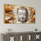 Serene Buddha Face Amid Golden Lotus Blossoms 3D Effect Canvas Wall Painting