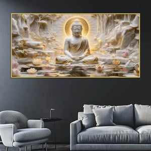 Serene Buddha Meditation in Lotus Paradise 3D Canvas Wall Painting