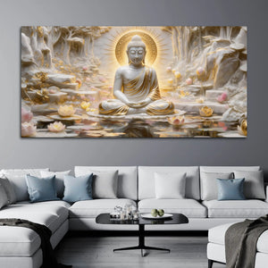 Serene Buddha Meditation in Lotus Paradise 3D Canvas Wall Painting