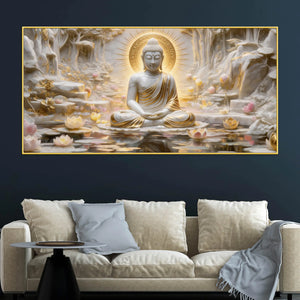 Serene Buddha Meditation in Lotus Paradise 3D Canvas Wall Painting