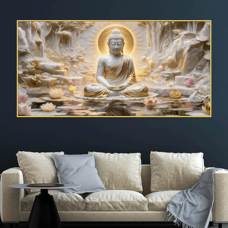 Serene Buddha Meditation in Lotus Paradise 3D Canvas Wall Painting