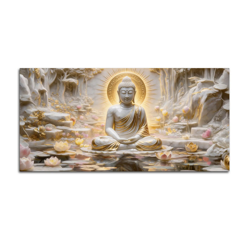 Serene Buddha Meditation in Lotus Paradise 3D Canvas Wall Painting