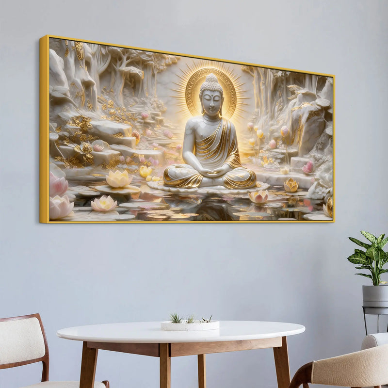 Serene Buddha Meditation in Lotus Paradise 3D Canvas Wall Painting