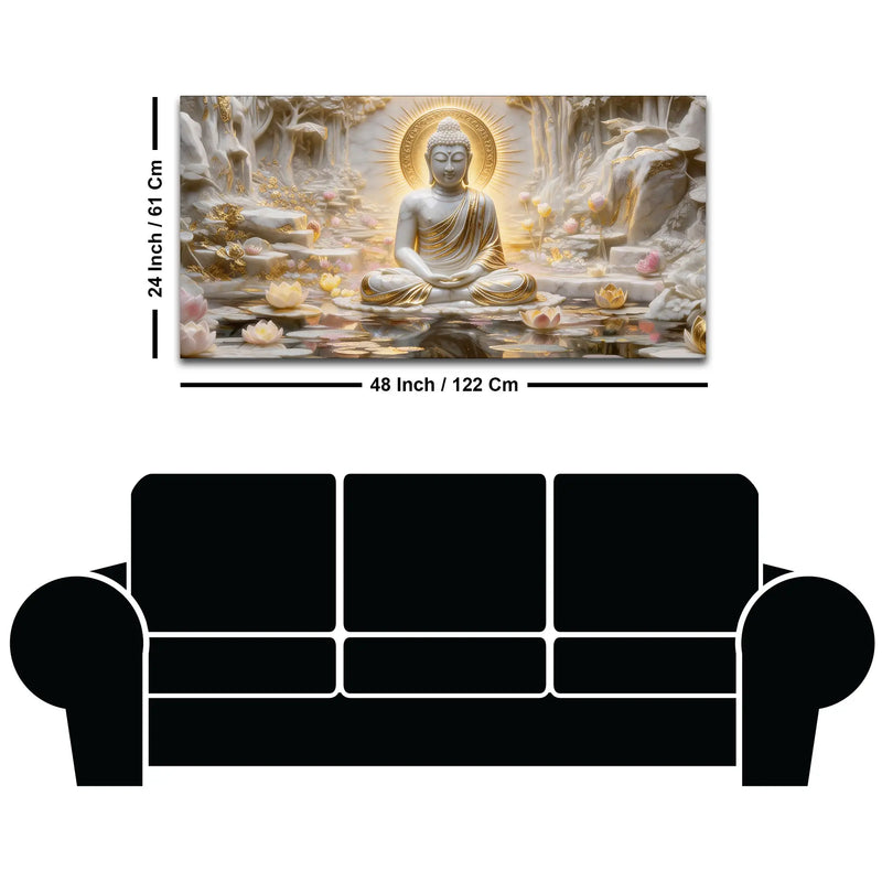 Serene Buddha Meditation in Lotus Paradise 3D Canvas Wall Painting