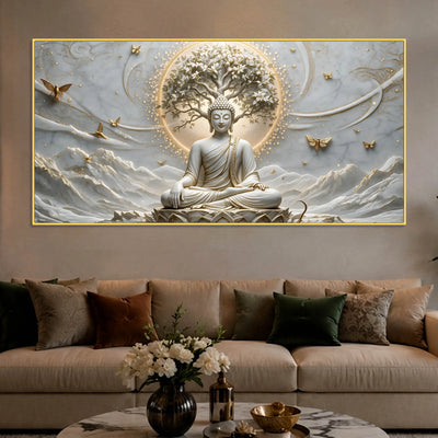 Serene Buddha Under Sacred Bodhi Tree 3D Canvas Wall Painting