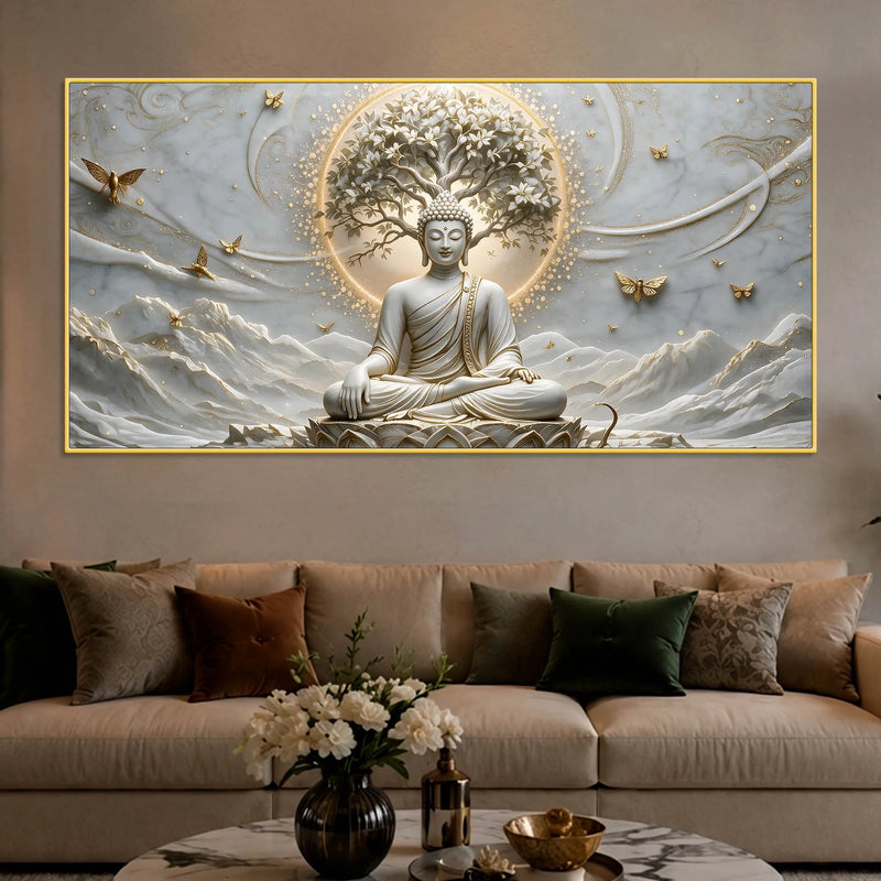 Serene Buddha Under Sacred Bodhi Tree 3D Canvas Wall Painting
