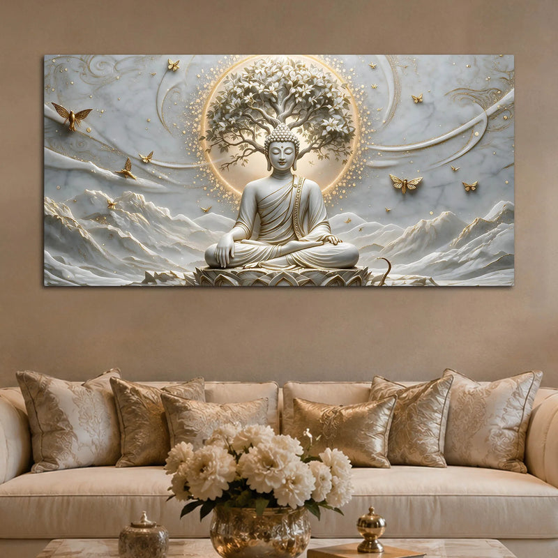 Serene Buddha Under Sacred Bodhi Tree 3D Canvas Wall Painting