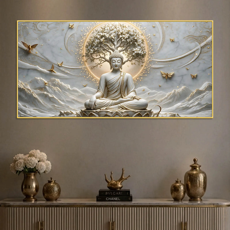 Serene Buddha Under Sacred Bodhi Tree 3D Canvas Wall Painting