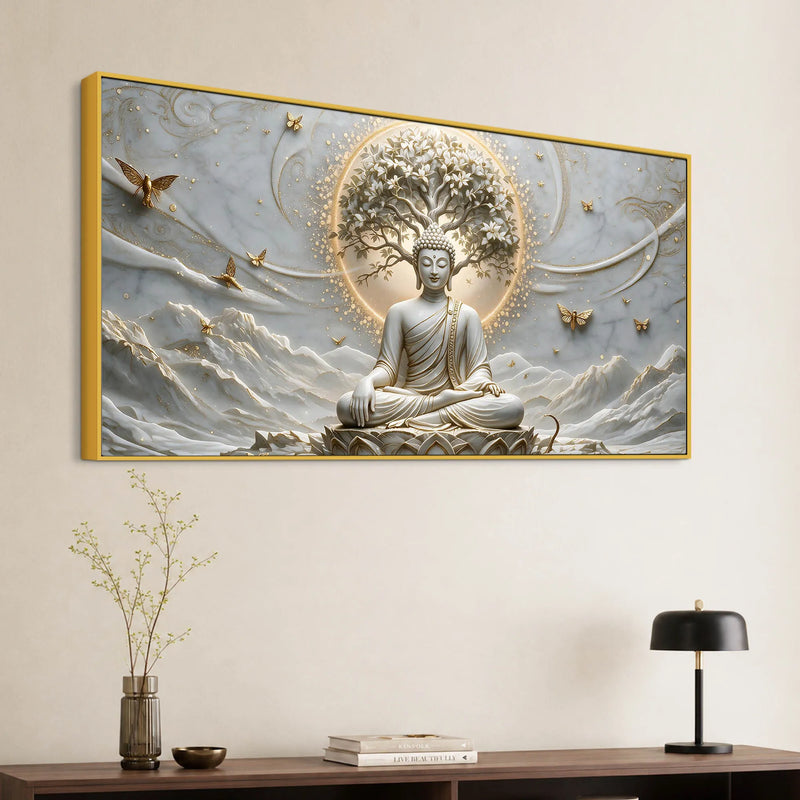 Serene Buddha Under Sacred Bodhi Tree 3D Canvas Wall Painting