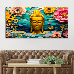 Serene Buddha Wall Décor Painting with Colorful Floral Background