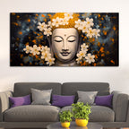 Serene Buddha Wall Painting with White Flowers