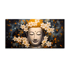 Serene Buddha Wall Painting with White Flowers