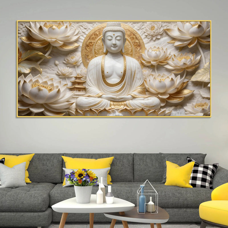 Serene Buddha with Lotus 3D Canvas Wall Painting