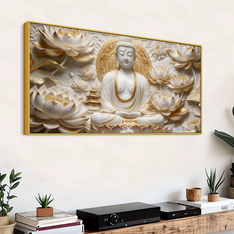 Serene Buddha with Lotus 3D Canvas Wall Painting
