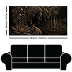 Serene Buddha with Lotus & Temple Black Gold Metallic Look 3D Canvas Wall Painting