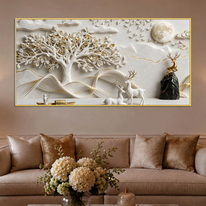 Serene Deer Family Under Full Moon 3D Canvas Wall Painting