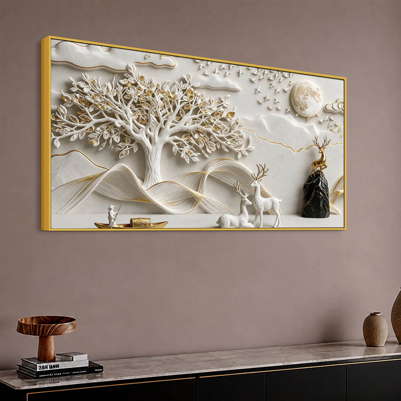 Serene Deer Family Under Full Moon 3D Canvas Wall Painting