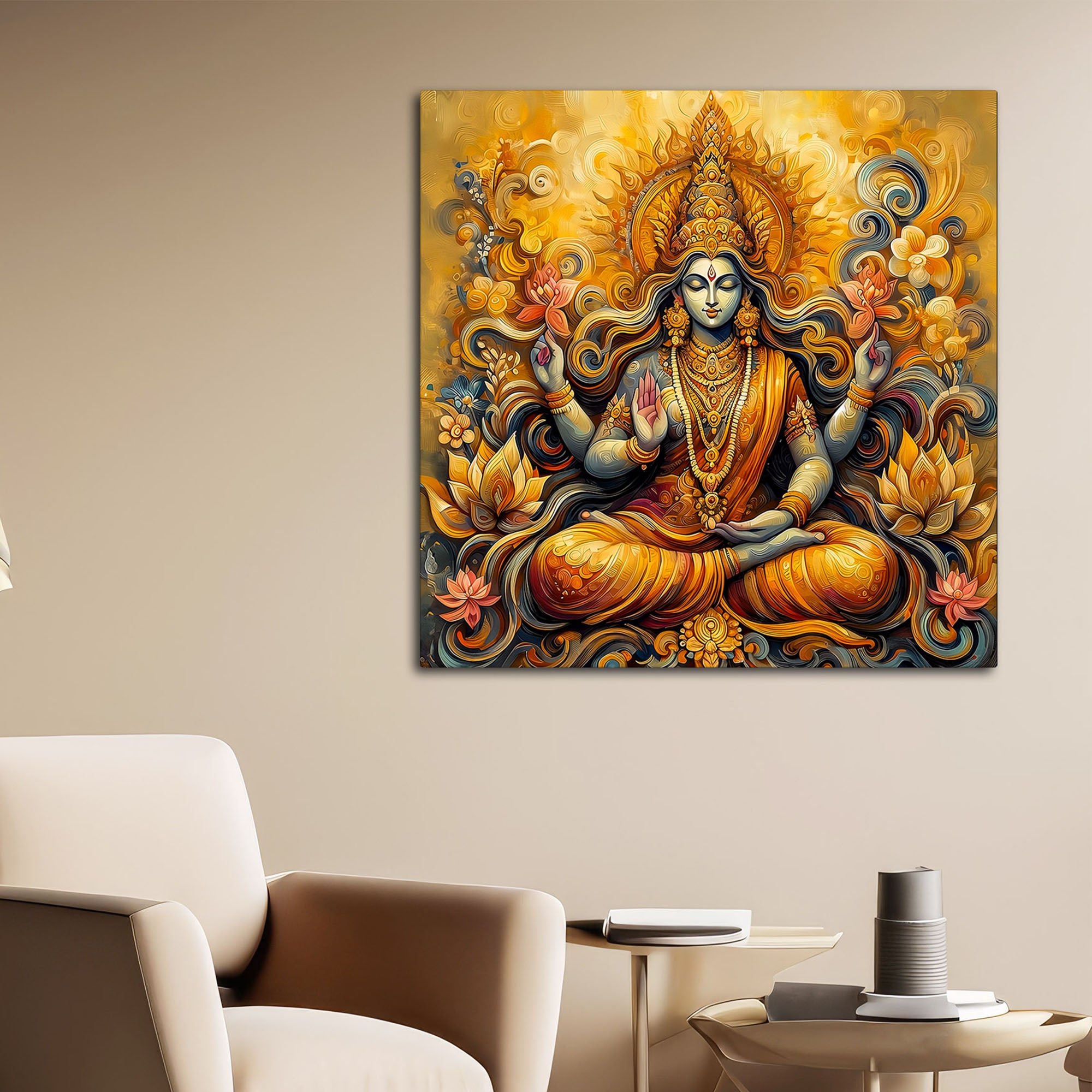 Serene Goddess Lakshmi Premium Canvas Wall Painting
