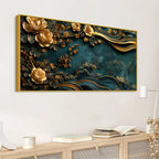 Serene Golden Blossoms and Tranquil Ocean Waves 3D Canvas Wall Painting