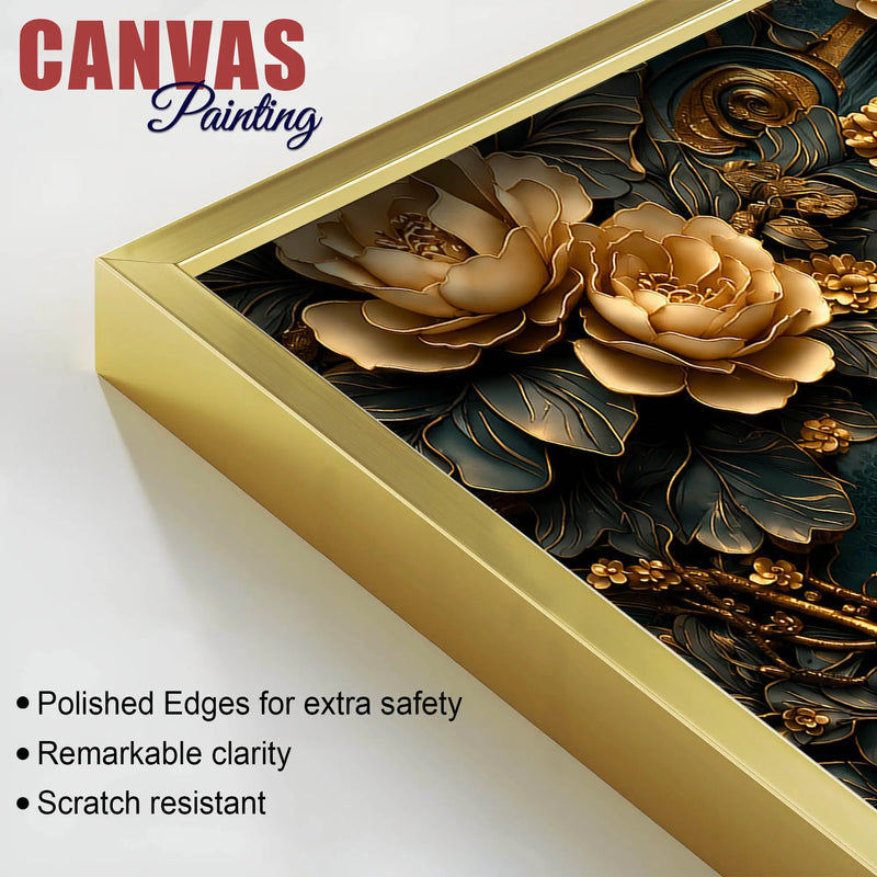 Serene Golden Blossoms and Tranquil Ocean Waves 3D Canvas Wall Painting