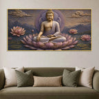 Serene Lord Buddha on Lotus 3D Bas-Relief Type Canvas Wall Painting