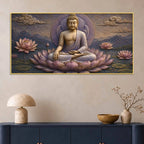 Serene Lord Buddha on Lotus 3D Bas-Relief Type Canvas Wall Painting