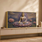 Serene Lord Buddha on Lotus 3D Bas-Relief Type Canvas Wall Painting