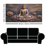 Serene Lord Buddha on Lotus 3D Bas-Relief Type Canvas Wall Painting
