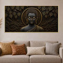 Serene Lord Buddha Under Bodhi Tree Metallic Look 3D Canvas Wall Painting