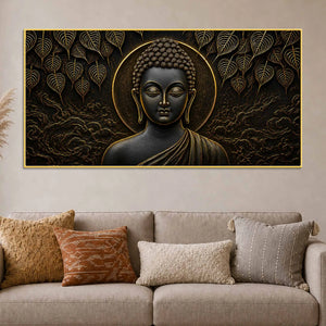 Serene Lord Buddha Under Bodhi Tree Metallic Look 3D Canvas Wall Painting
