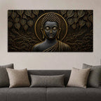 Serene Lord Buddha Under Bodhi Tree Metallic Look 3D Canvas Wall Painting