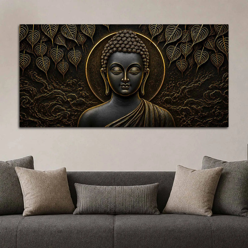 Serene Lord Buddha Under Bodhi Tree Metallic Look 3D Canvas Wall Painting