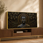 Serene Lord Buddha Under Bodhi Tree Metallic Look 3D Canvas Wall Painting