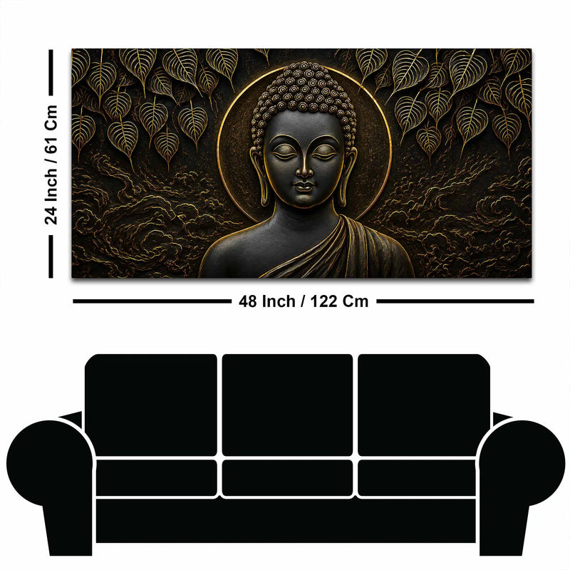 Serene Lord Buddha Under Bodhi Tree Metallic Look 3D Canvas Wall Painting