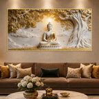 Serene Lord Buddha Under Golden Bodhi Tree 3D Canvas Wall Painting