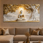 Serene Lord Buddha Under Golden Bodhi Tree 3D Canvas Wall Painting