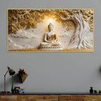 Serene Lord Buddha Under Golden Bodhi Tree 3D Canvas Wall Painting