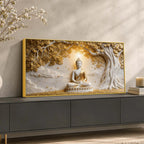 Serene Lord Buddha Under Golden Bodhi Tree 3D Canvas Wall Painting