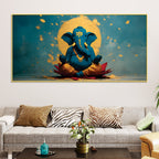 Serene Lord Shri Ganesh Sitted Peacefully in Meditation Creative Canvas Wall Painting for Home & Office Decor – Modern Devotional Wall Art