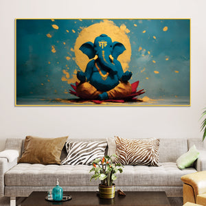 Serene Lord Shri Ganesh Sitted Peacefully in Meditation Creative Canvas Wall Painting for Home & Office Decor – Modern Devotional Wall Art