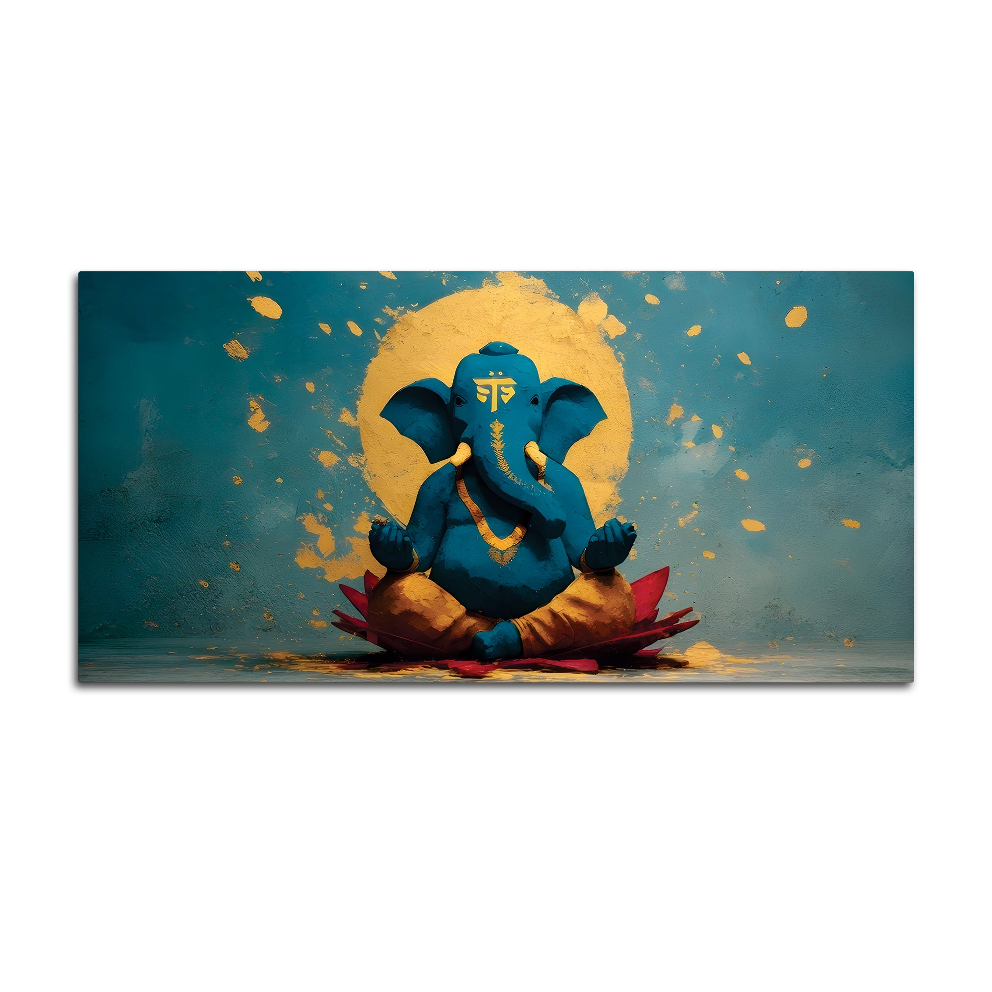 Serene Lord Shri Ganesh Sitted Peacefully in Meditation Creative Canvas Wall Painting for Home & Office Decor – Modern Devotional Wall Art