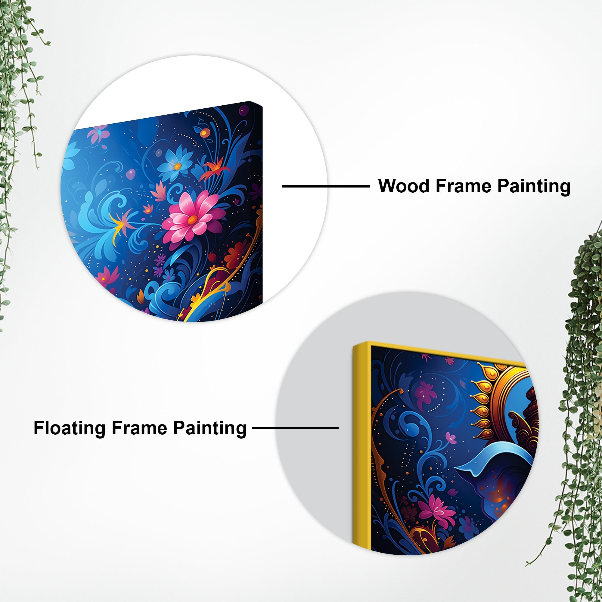 Serene Lord Shri Ganesha Blue Floral Themed Canvas Wall Painting for Home & Office – Luxury Spiritual Decor