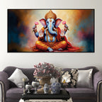 Serene Lord Shri Ganesha Giving Blessings Portrait Wall Painting for Home Interior – Modern Devotional Canvas Wall Art for Home