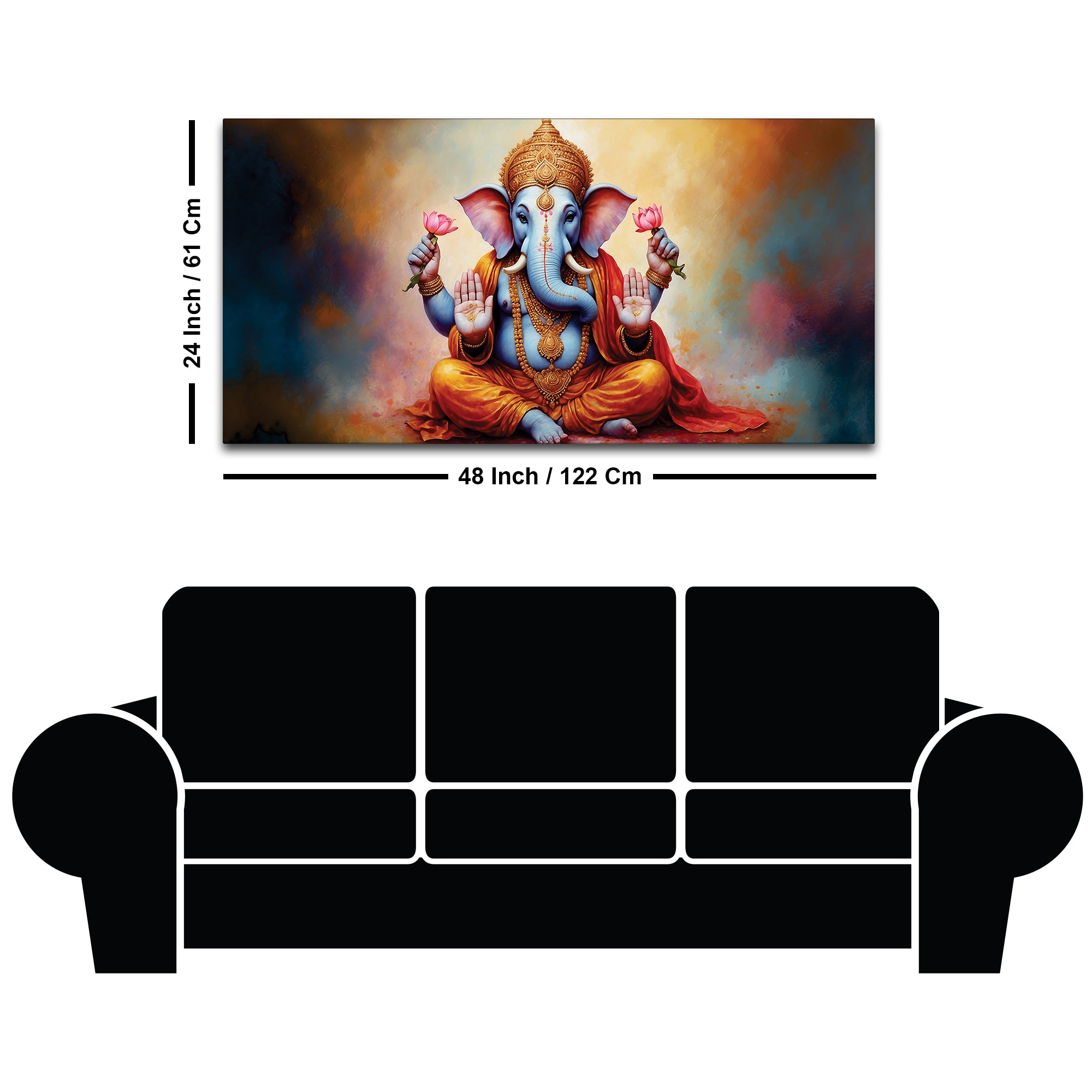 Serene Lord Shri Ganesha Giving Blessings Portrait Wall Painting for Home Interior – Modern Devotional Canvas Wall Art for Home