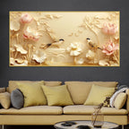 Serene Lotus Garden with Twin Songbirds 3D Canvas Wall Painting