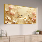 Serene Lotus Garden with Twin Songbirds 3D Canvas Wall Painting