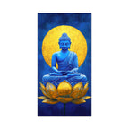 Serene Meditating Buddha on Golden Lotus Flower Canvas Wall Painting