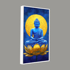 Serene Meditating Buddha on Golden Lotus Flower Canvas Wall Painting